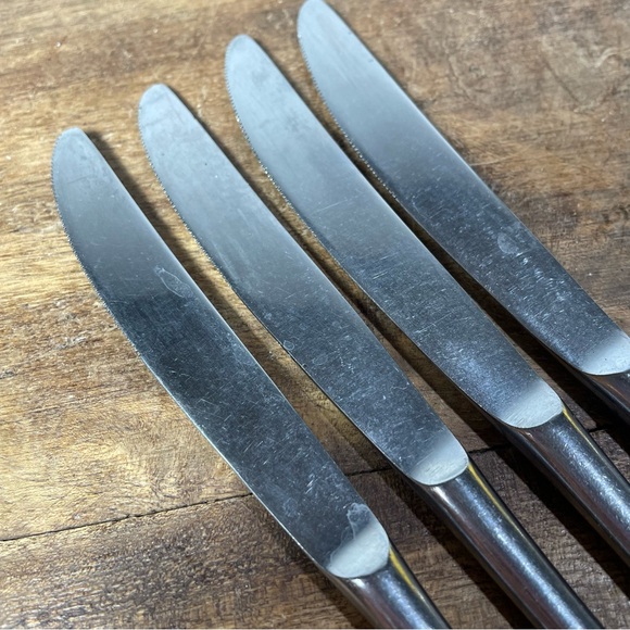 Epic Stainless dinner knives Wood handle Japan vintage MCM set of 4 - Picture 6 of 7